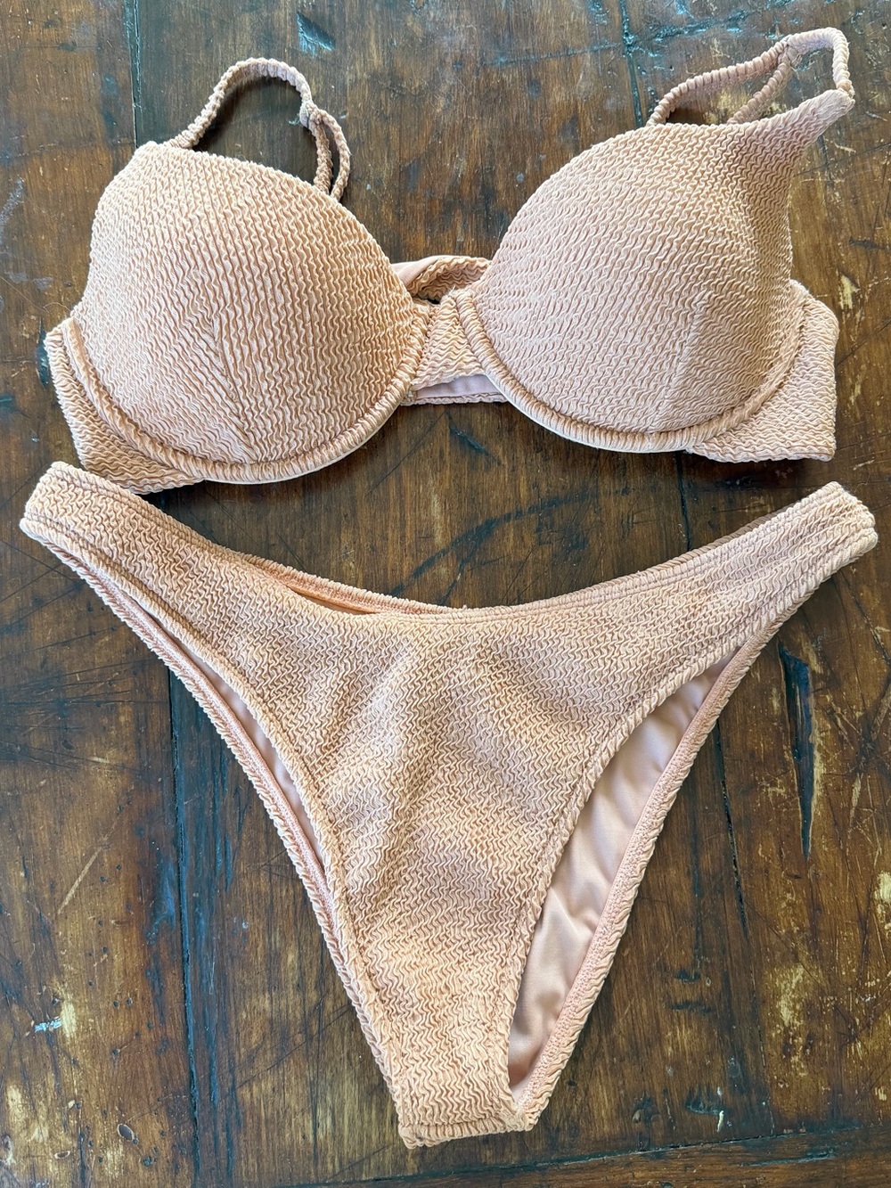 TJ Swim crinkle bikini set in blush/terracotta